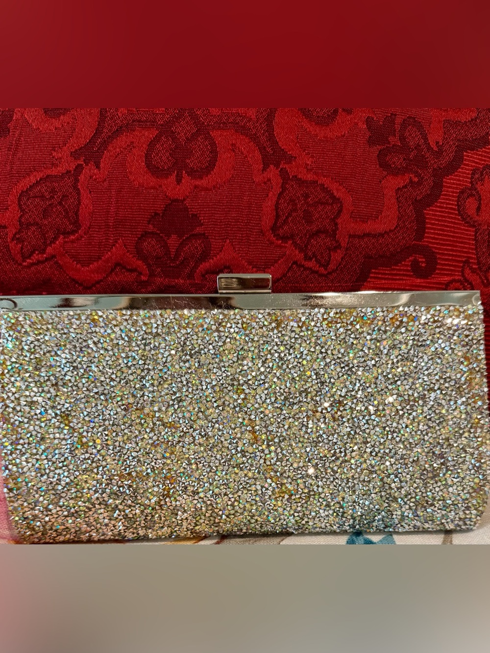 International Concepts INC Sliver Crystal Evening Clutch Like New!